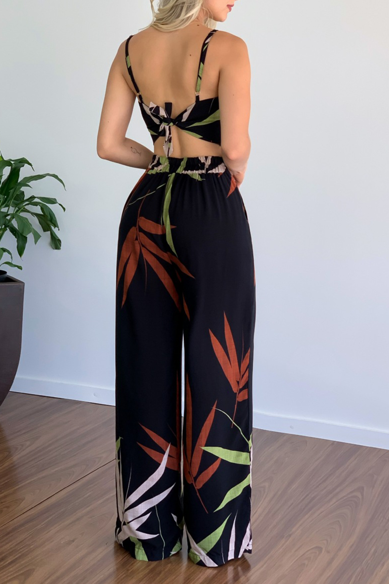 Stilla | Mode Print Patchwork Spaghetti Strop Jumpsuits