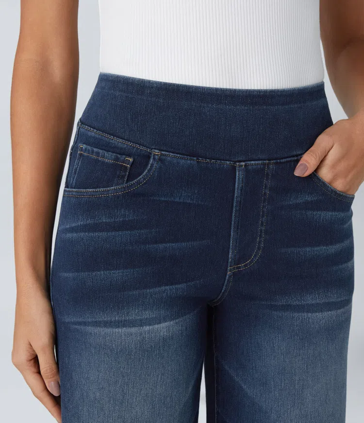 Stilla | Høj Talje Stretch Jeans Med Bred Ben Til Damer