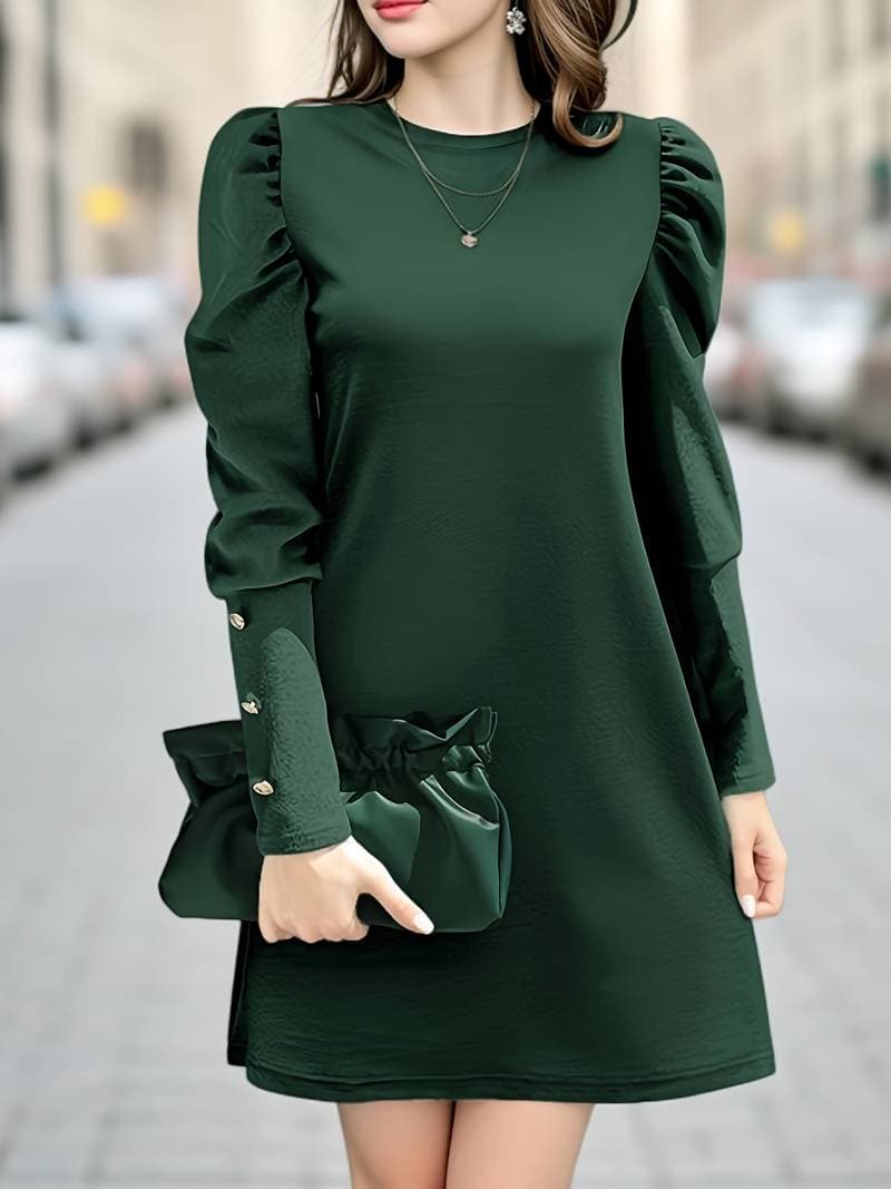 Stilla | Kjole Elegante A-line Lange Ærmer Med Knapper Høj Hals Klassisk Snit