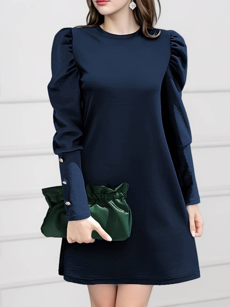 Stilla | Kjole Elegante A-line Lange Ærmer Med Knapper Høj Hals Klassisk Snit