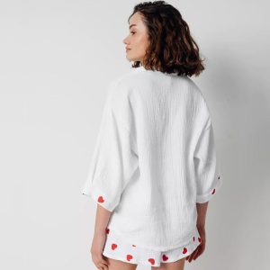 Stilla | Forårstøj Hjemmesæt Hjerteprint Trekvartærmer Shorts to Delt Pyjama Bomuld Kvinder