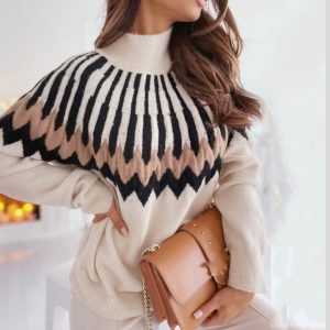Stilla | Pullover Med Geometrisk Mønster Og Ribbaner