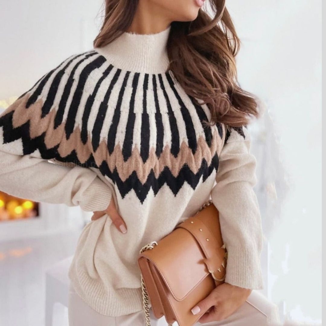 Stilla | Pullover Med Geometrisk Mønster Og Ribbaner