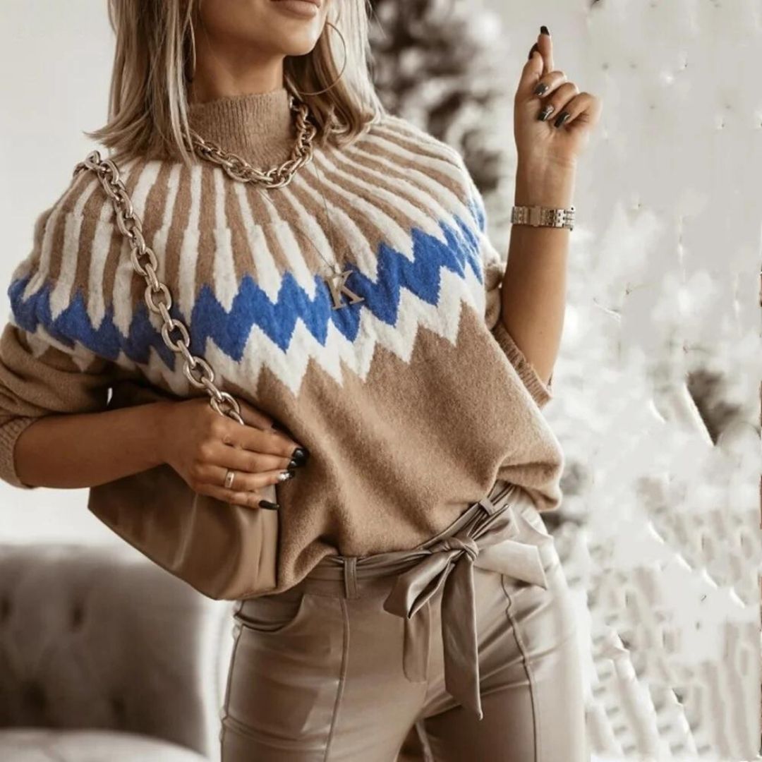 Stilla | Pullover Med Geometrisk Mønster Og Ribbaner