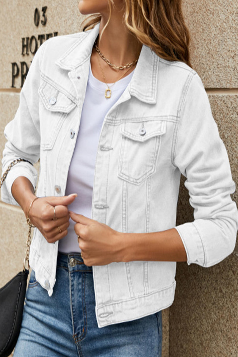 Stilla | Street Elegant Solid Lomme Turndown Krave Langærmet Regular Denimjakke