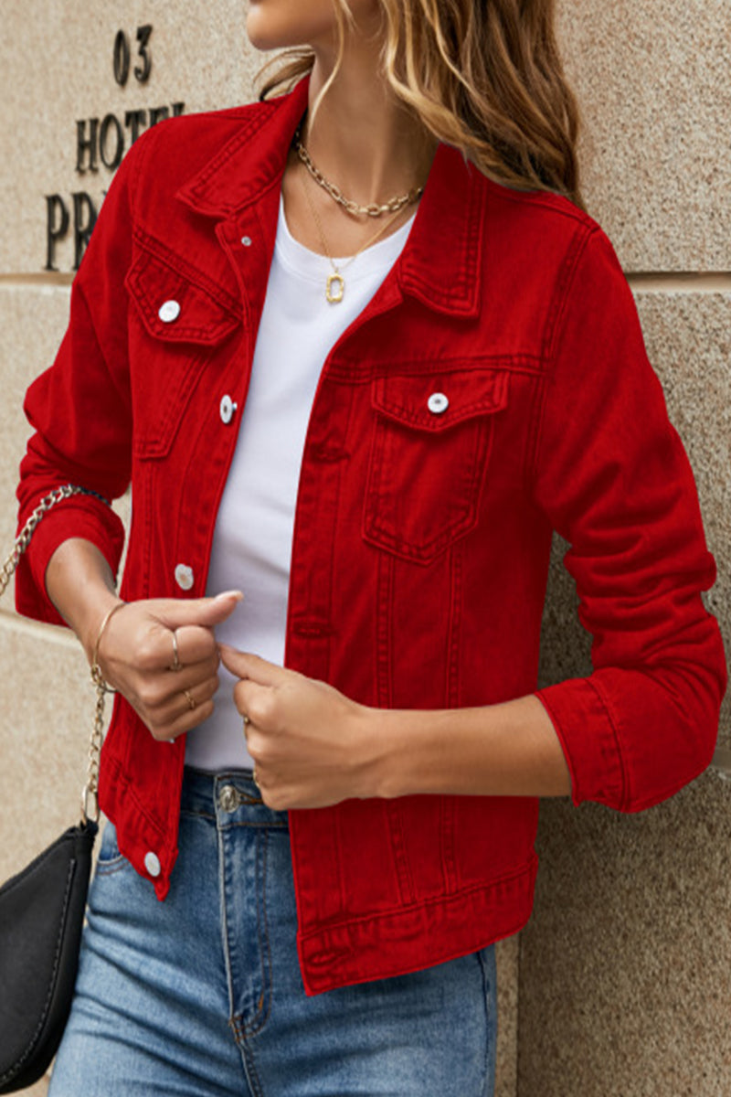 Stilla | Street Elegant Solid Lomme Turndown Krave Langærmet Regular Denimjakke