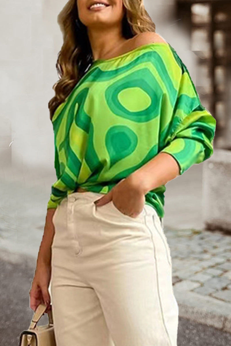 Stilla | Arbejde Elegant Print Patchwork Skrå Krave T-shirts