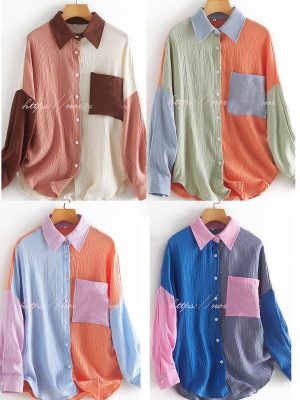 Stilla | Catch Feels Cotton Colorblock Knappen Ned Top