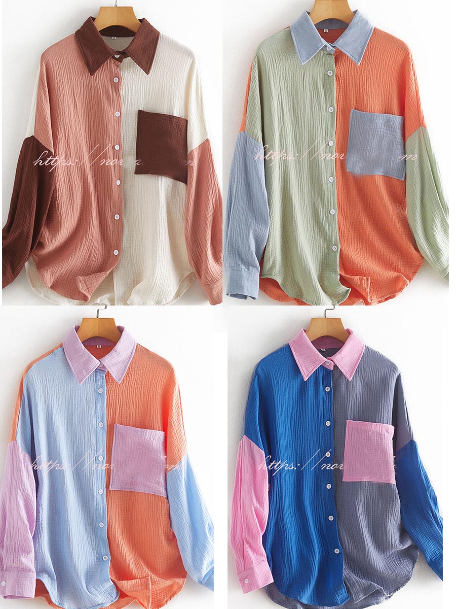Stilla | Catch Feels Cotton Colorblock Knappen Ned Top
