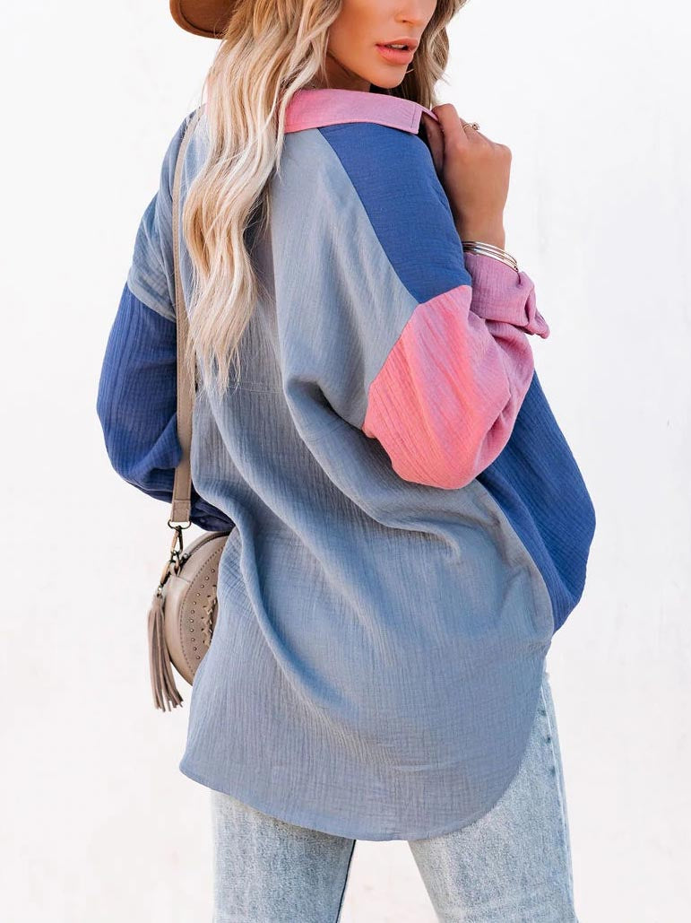 Stilla | Catch Feels Cotton Colorblock Knappen Ned Top