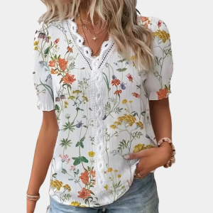 Stilla | Kvinders Blomsterbluse Med Blondekant. Online nu