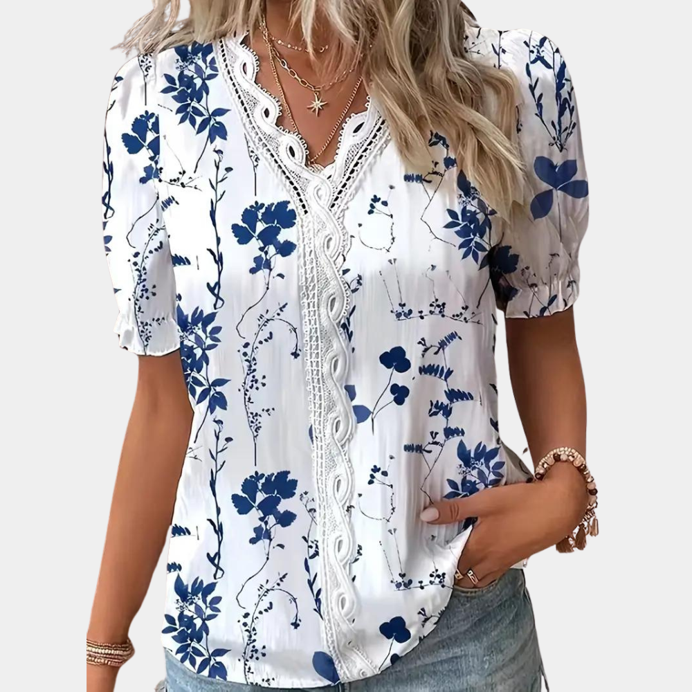 Stilla | Kvinders Blomsterbluse Med Blondekant. Online nu
