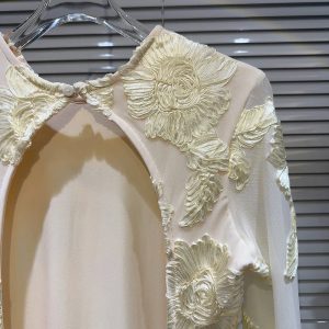 Stilla | Mode Kvinders Broderi Blomst Kjole Forår Trendy O-hals Flare Ærmer