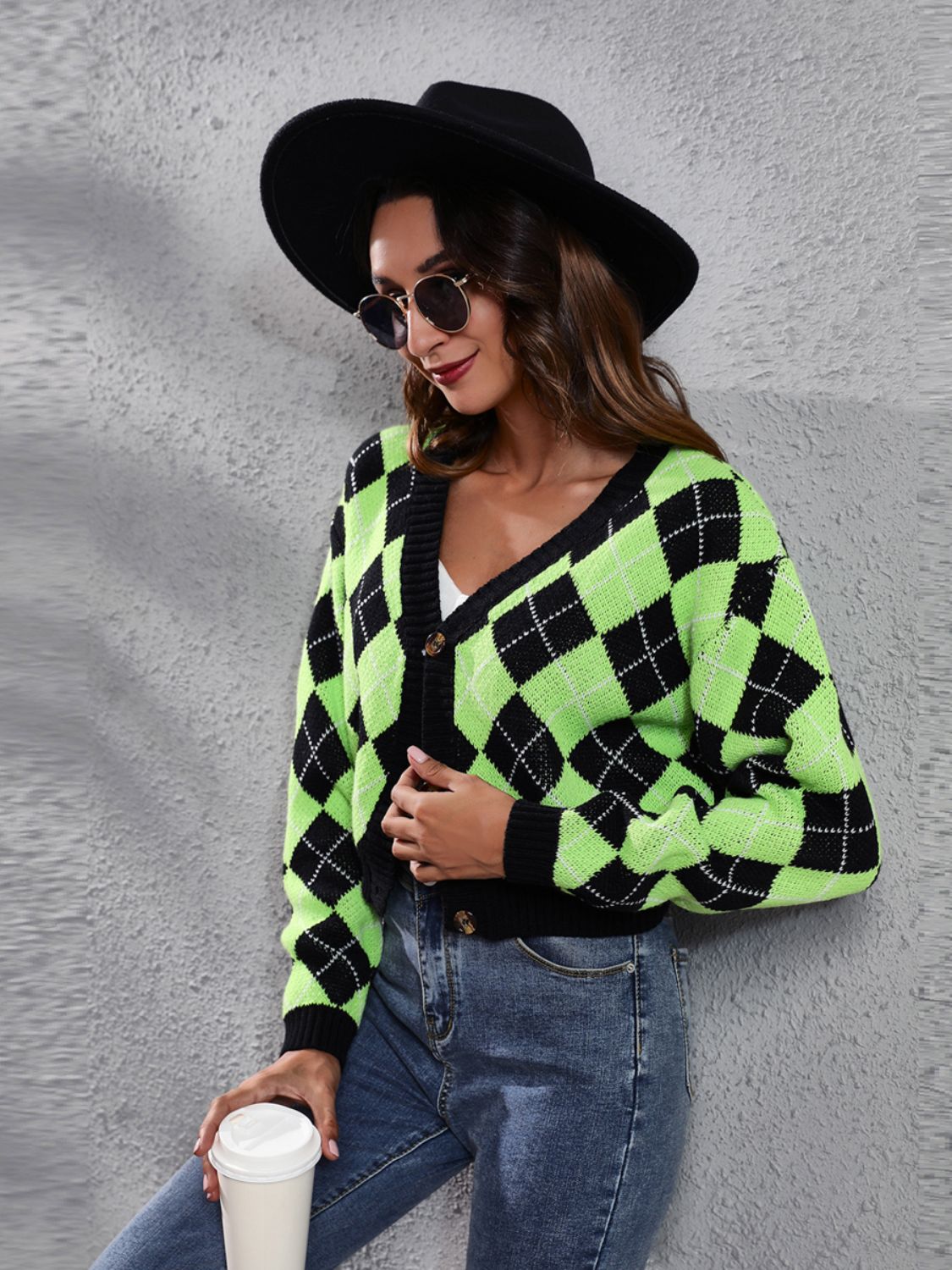 Stilla | Geometrisk Knap-Top Langærmet-Cardigan