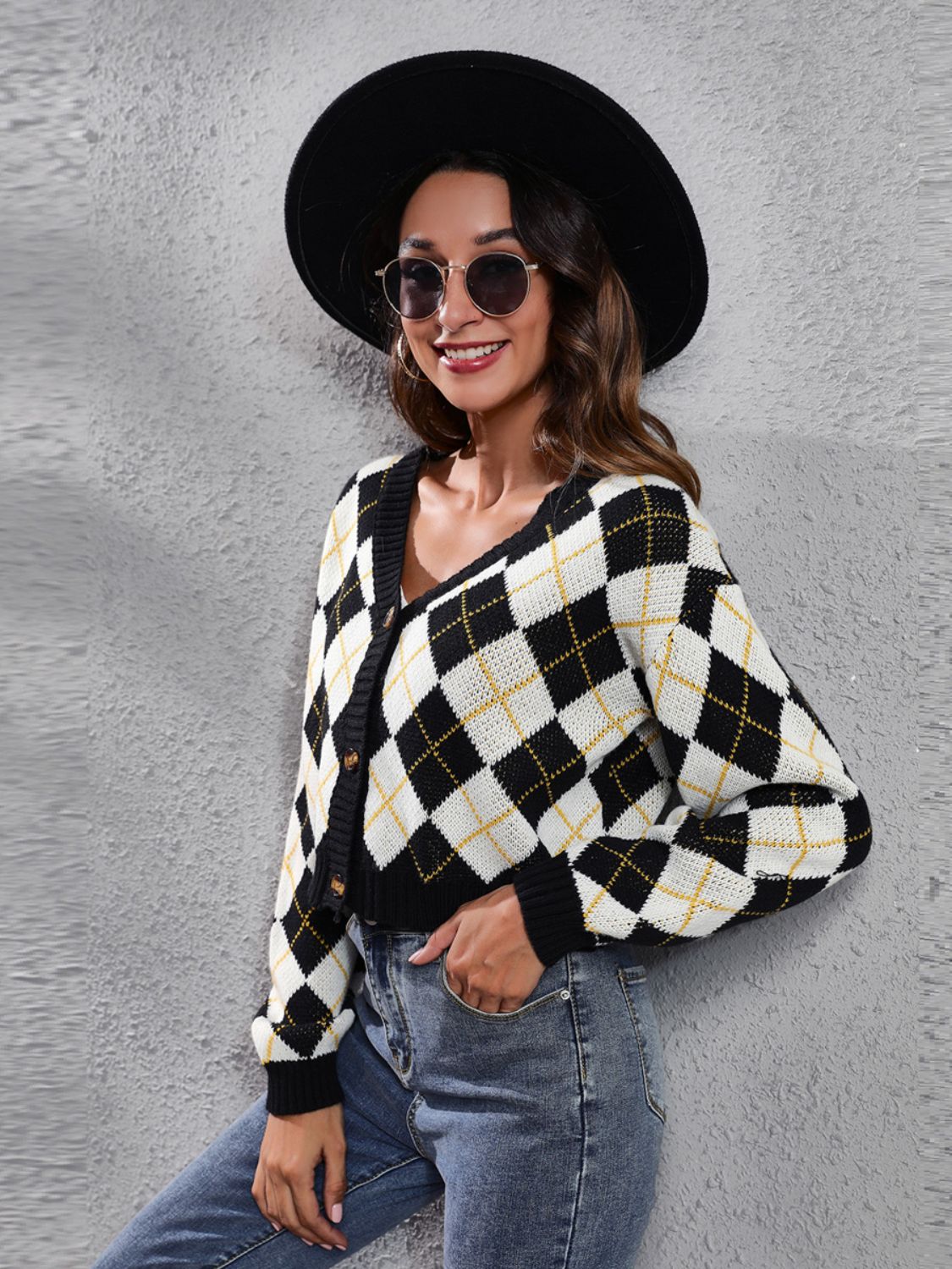 Stilla | Geometrisk Knap-Top Langærmet-Cardigan