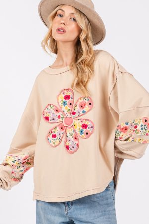 Stilla | Sweatjakke Med Lange Ærmer Sage Med Påsyet Marguerite Patch