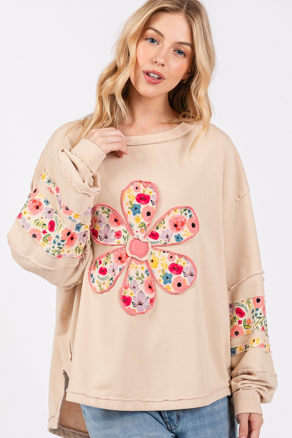 Stilla | Sweatjakke Med Lange Ærmer Sage Med Påsyet Marguerite Patch