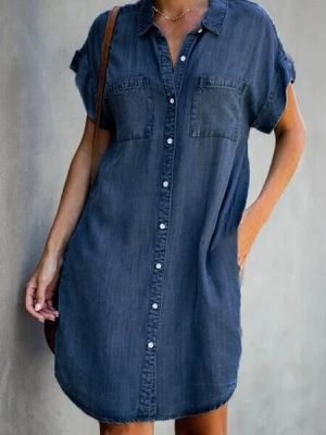 Stilla | Halvlang Kjole I Ensfarvet Denim