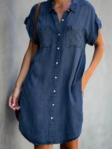 Stilla | Halvlang Kjole I Ensfarvet Denim