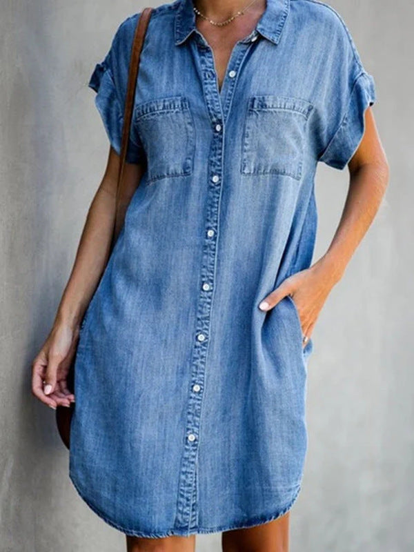 Stilla | Halvlang Kjole I Ensfarvet Denim