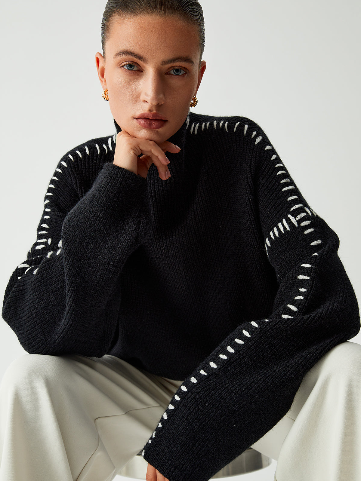 Stilla | Rullekravesweater Med Quiltede Detaljer