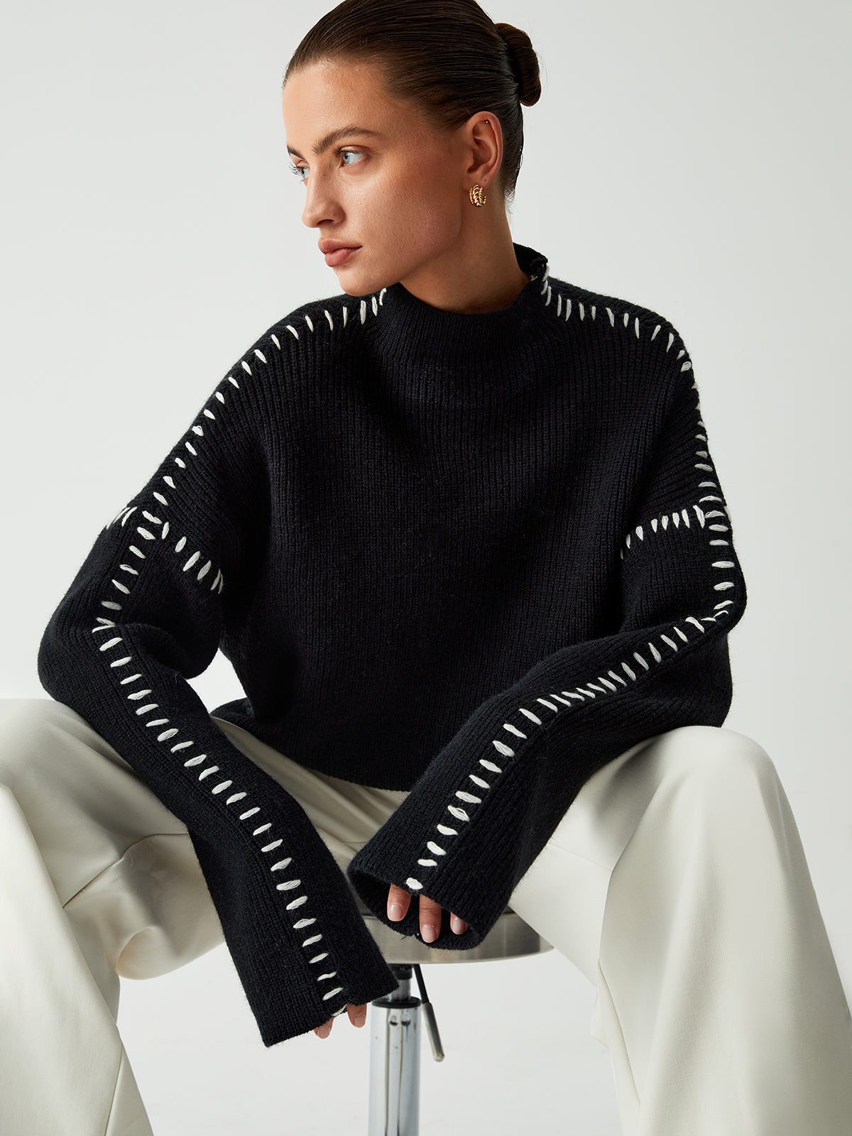 Stilla | Rullekravesweater Med Quiltede Detaljer