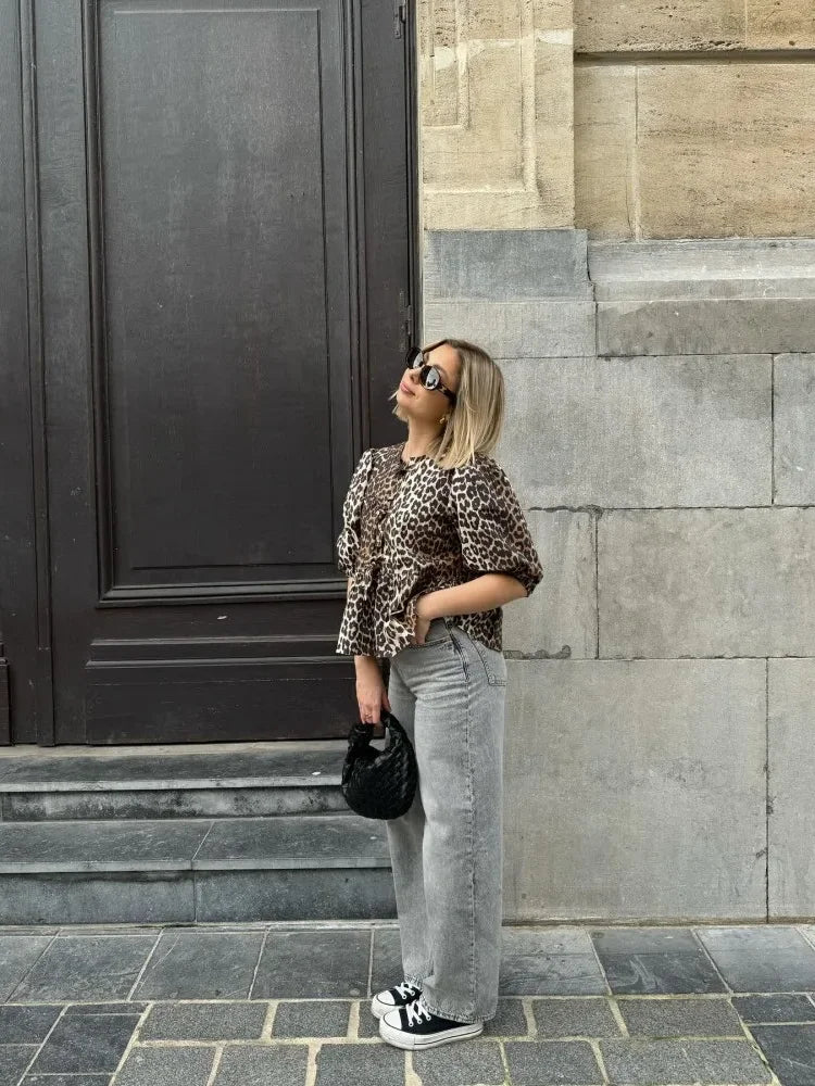 Stilla | Sløjfe Leopard Print Dame Top på udsalg