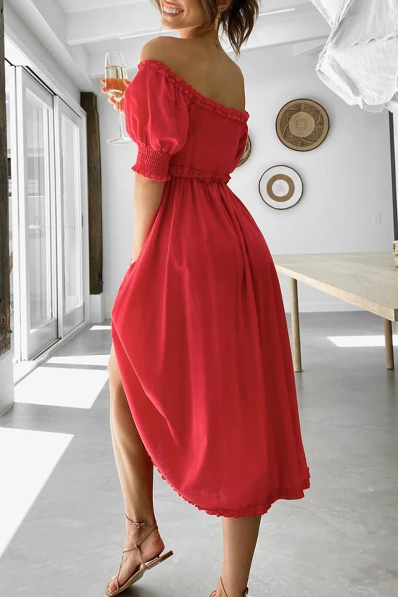 Stilla | Sød Elegante Enkle Ensfarvede Off the Shoulder A-line Kjoler
