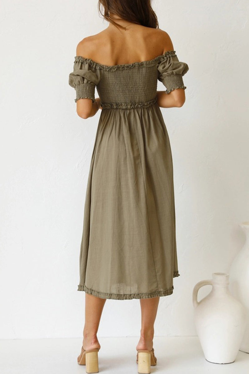 Stilla | Sød Elegante Enkle Ensfarvede Off the Shoulder A-line Kjoler