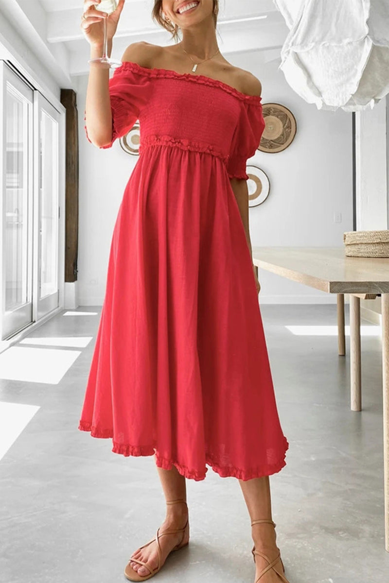 Stilla | Sød Elegante Enkle Ensfarvede Off the Shoulder A-line Kjoler
