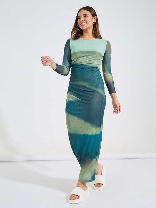 Stilla | Tie Dye Mesh Maxikjole Grøn