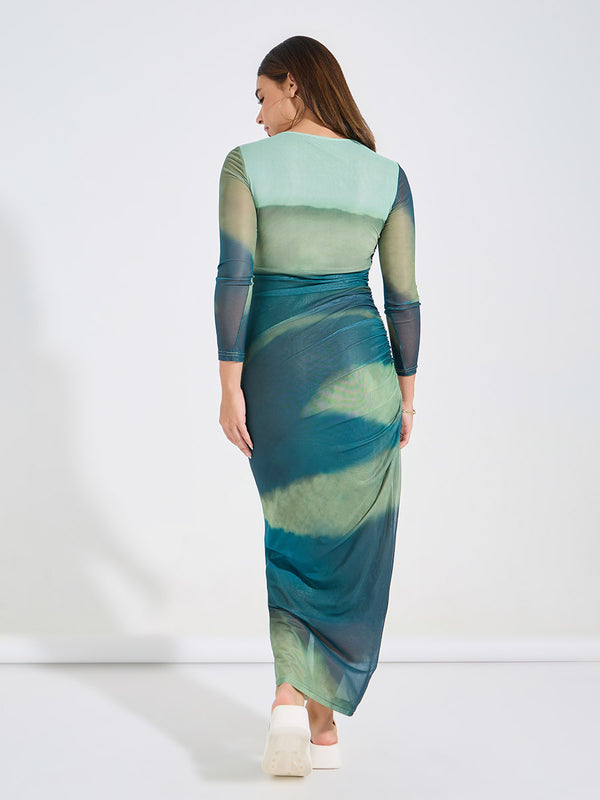 Stilla | Tie Dye Mesh Maxikjole Grøn