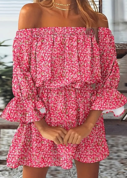 Stilla | Boho kjole med bladdesign og skulderfri design Mode