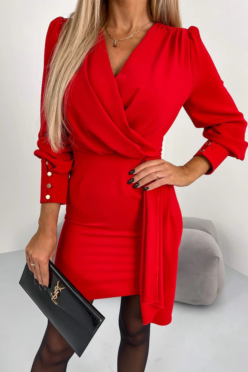 Stilla | Elegant og Sexy Ensfarvede Kjoler Med Lynlås og V-udskæring, Enlaget Nederdel Mode