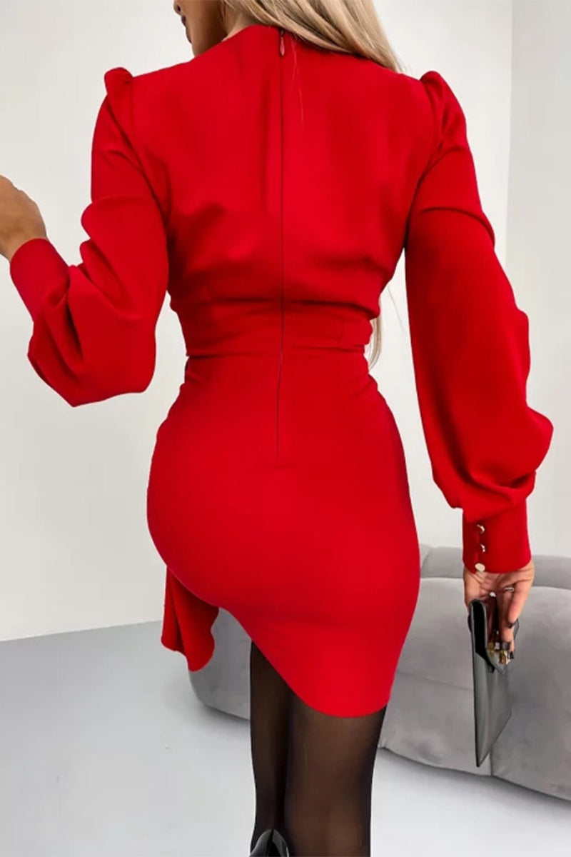 Stilla | Elegant og Sexy Ensfarvede Kjoler Med Lynlås og V-udskæring, Enlaget Nederdel Mode