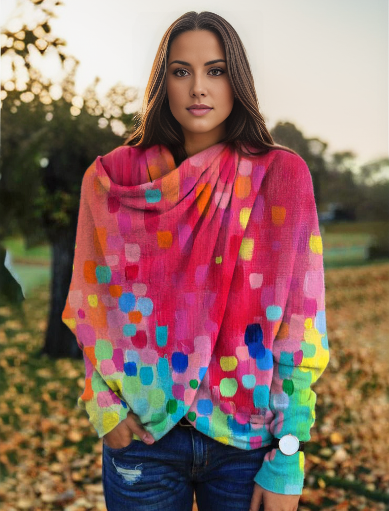 Stilla | Farverigt Langærmet Boho Scarf Top
