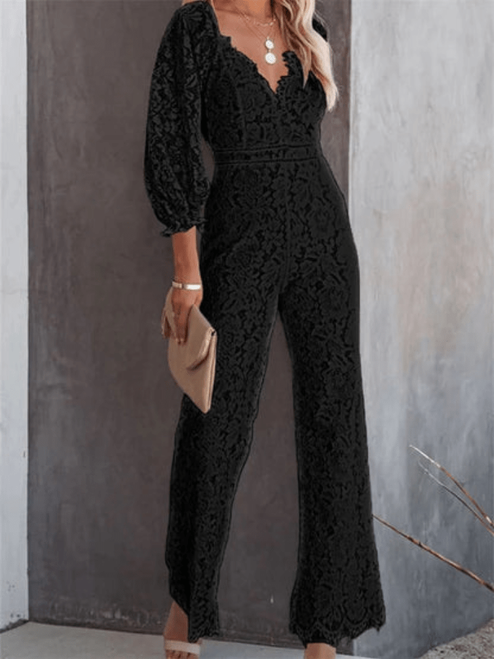 Stilla | Hvid Jumpsuit Med Hulblomster-mønster Og V-udskæring Dame Sæt