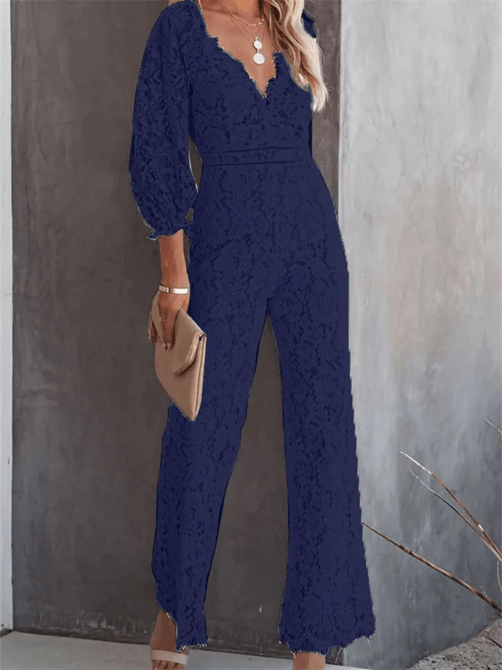 Stilla | Hvid Jumpsuit Med Hulblomster-mønster Og V-udskæring Dame Sæt