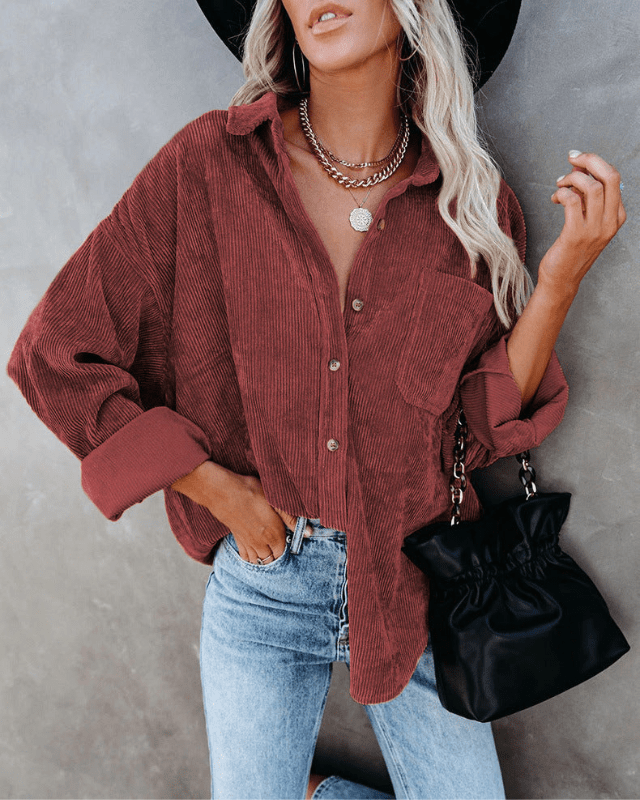 Stilla | Dametop Behagelig Corduroy Bluse Tidløs Stil i Moderne Farver Rabat