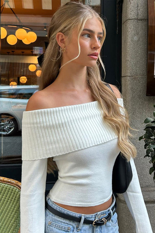 Stilla | Endearing Appeal Ribbet Strik Off the Shoulder Til Toppen