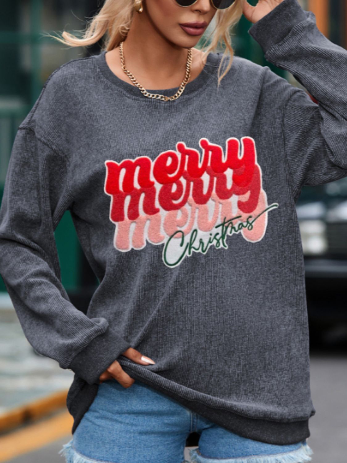 Stilla | Full Size GLAD JUL Rundhals Langærmet Sweatshirt Mode