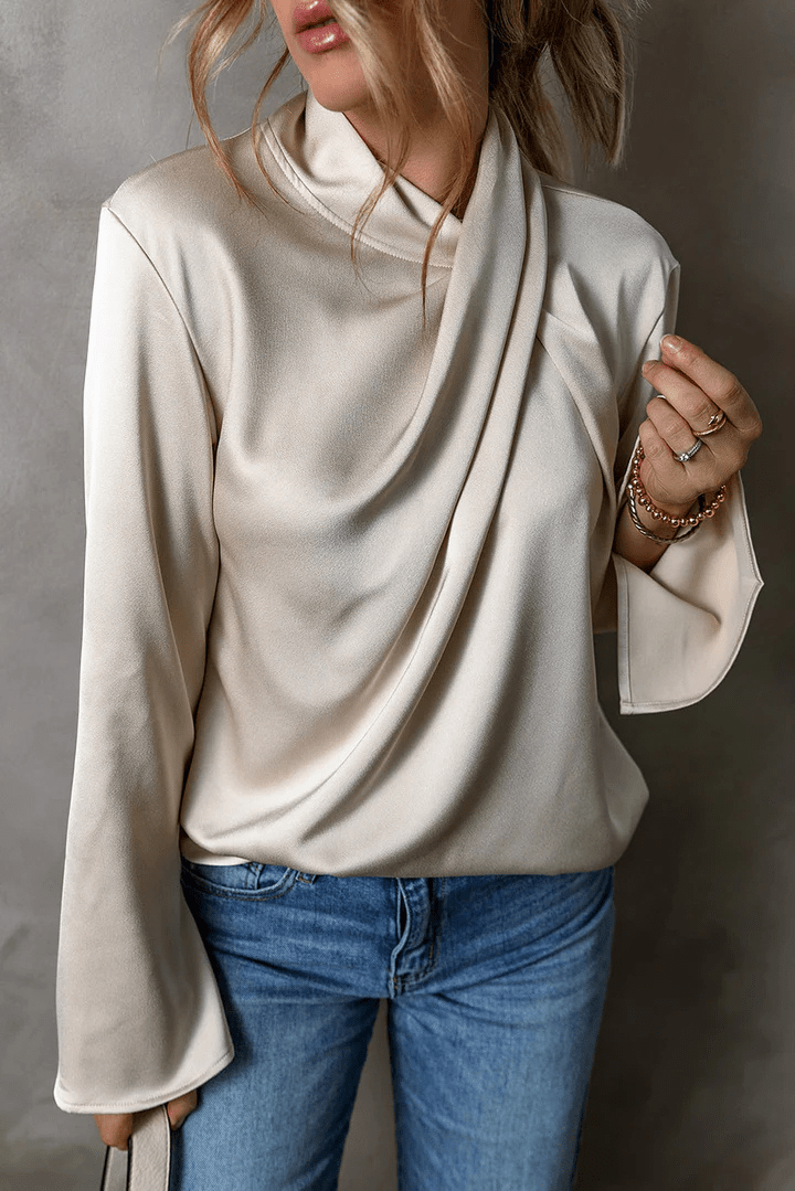 Stilla | Dame Top Elegant Satin Bluse Med Krydfront