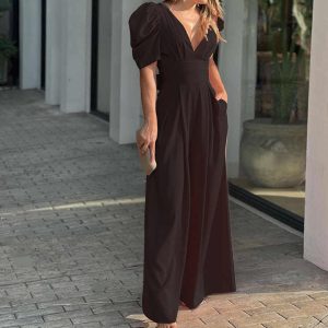 Stilla | Elegant V-hals Jumpsuit Med Puffærmer Til Stilfulde Kvinder Mode