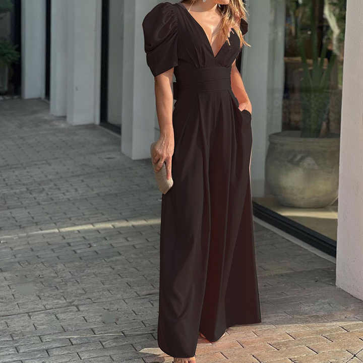 Stilla | Elegant V-hals Jumpsuit Med Puffærmer Til Stilfulde Kvinder Mode