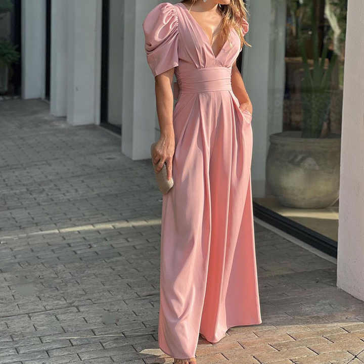 Stilla | Elegant V-hals Jumpsuit Med Puffærmer Til Stilfulde Kvinder Mode