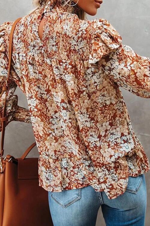 Stilla | Smocked Lantern Sleeve Ruffled Blouse Udsalg