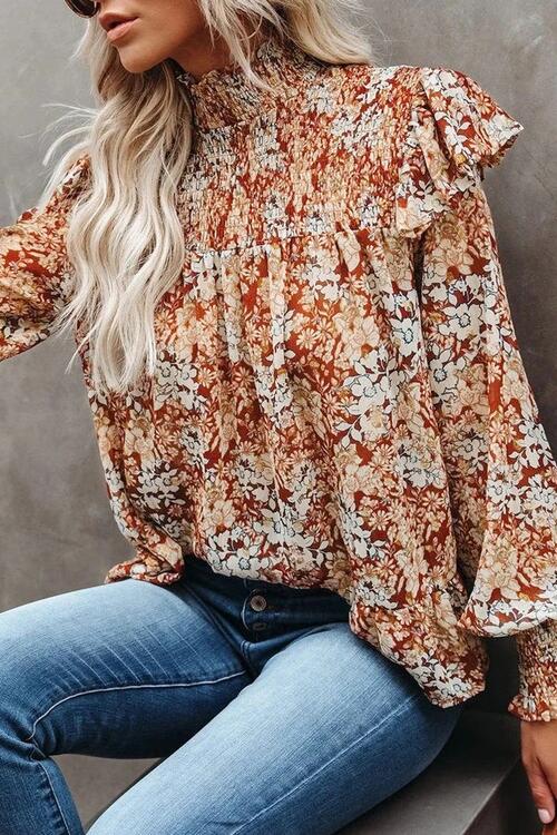 Stilla | Smocked Lantern Sleeve Ruffled Blouse Udsalg