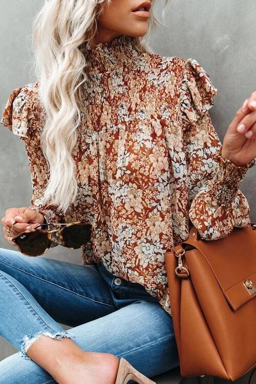 Stilla | Smocked Lantern Sleeve Ruffled Blouse Udsalg