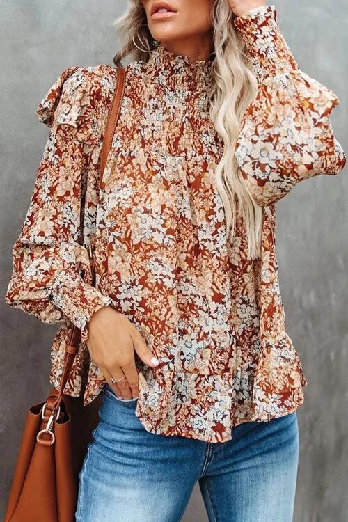 Stilla | Smocked Lantern Sleeve Ruffled Blouse Udsalg