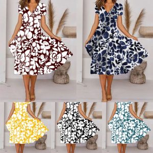 Stilla | Chic Floral Print V-Hals Kortærmet Dress